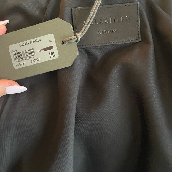 ALL SAINTS Manta Leather Sleeved Bomber Jacket - Size Medium - NWTIB - Picture 3 of 10